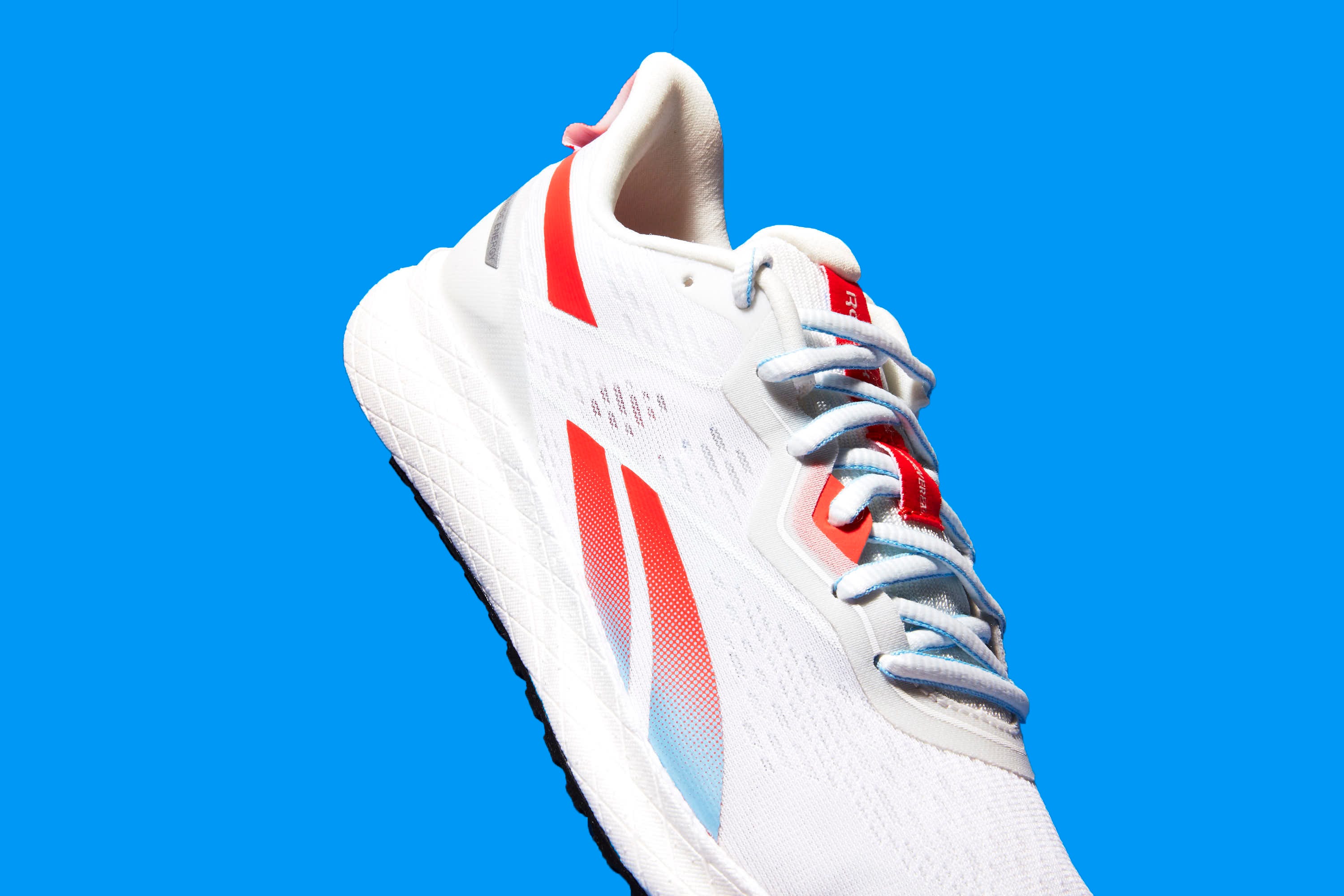 Shoe, Footwear, White, Blue, Outdoor shoe, Red, Running shoe, Walking shoe, Azure, Sneakers, 