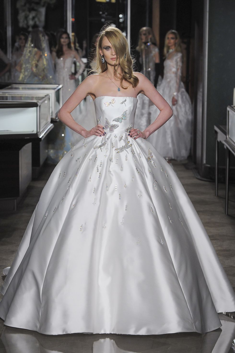 Gown, Wedding dress, Clothing, Dress, Fashion model, Bridal clothing, Bridal party dress, Bridal accessory, Bride, Photograph, 