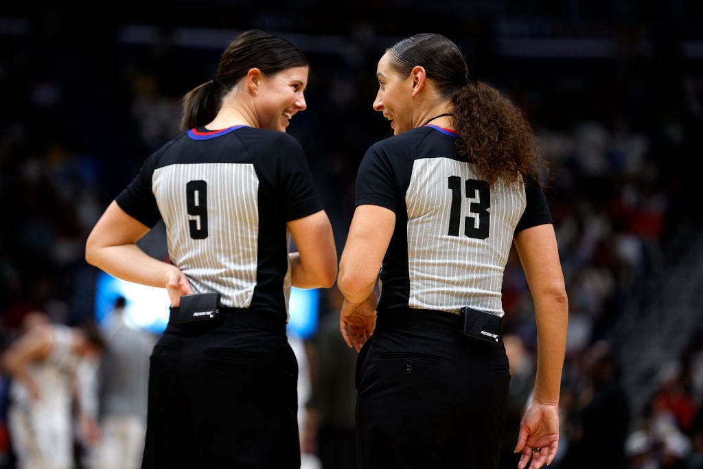 There have been several hoops to jump through on the journey to gender equality in sports, especially basketball, but things are finally looking up. Salaries for WNBA players are increasing, and the league's popularity is at an all-time high, thanks in part to rookies like Caitlin Clark and Angel Reese. The WNBA has always been a role model for C-suite diversity, and while NBA front offices are nowhere near having equal gender representation, with each passing season, more teams employ female executives. On the court, only a fraction of referees are women—but that number is also growing. Today, there are eight full-time female refs in the NBA, one who's non-binary, and 65 men. It is the most women the league has ever had at one time.   <br><br>Four-season veteran Simone Jelks encapsulates making history as one of these refs in four simple words: 