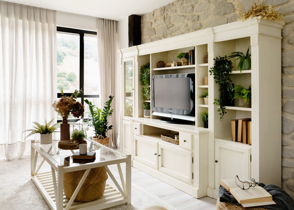 mueble de salón rústico blanco