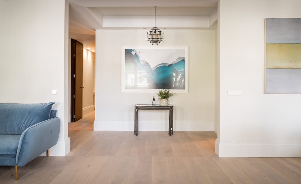 recibidor de diseño contemporáneo decorado con una fotografía abstracta