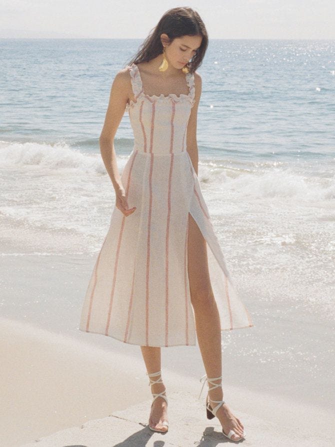 Clothing, White, Dress, Fashion model, Photo shoot, Fashion, Summer, Beige, Neck, Shoulder, 