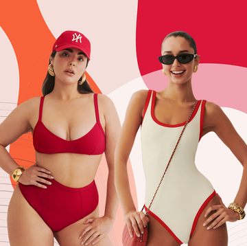 two women in red swimsuits