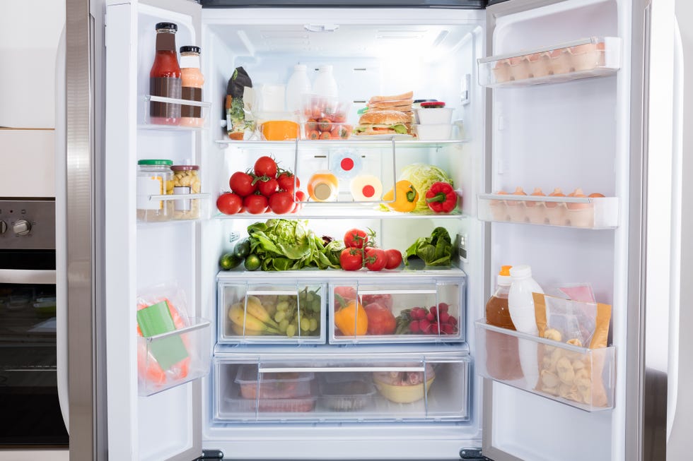 refrigerator with fruits and vegetables