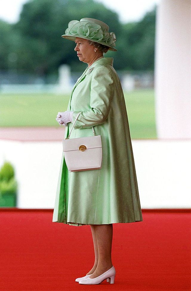 windsor, united kingdom   june 22  the queen watching the ceremonial welcome for president goncz of hungary at the home park, windsor  photo by tim graham photo library via getty images