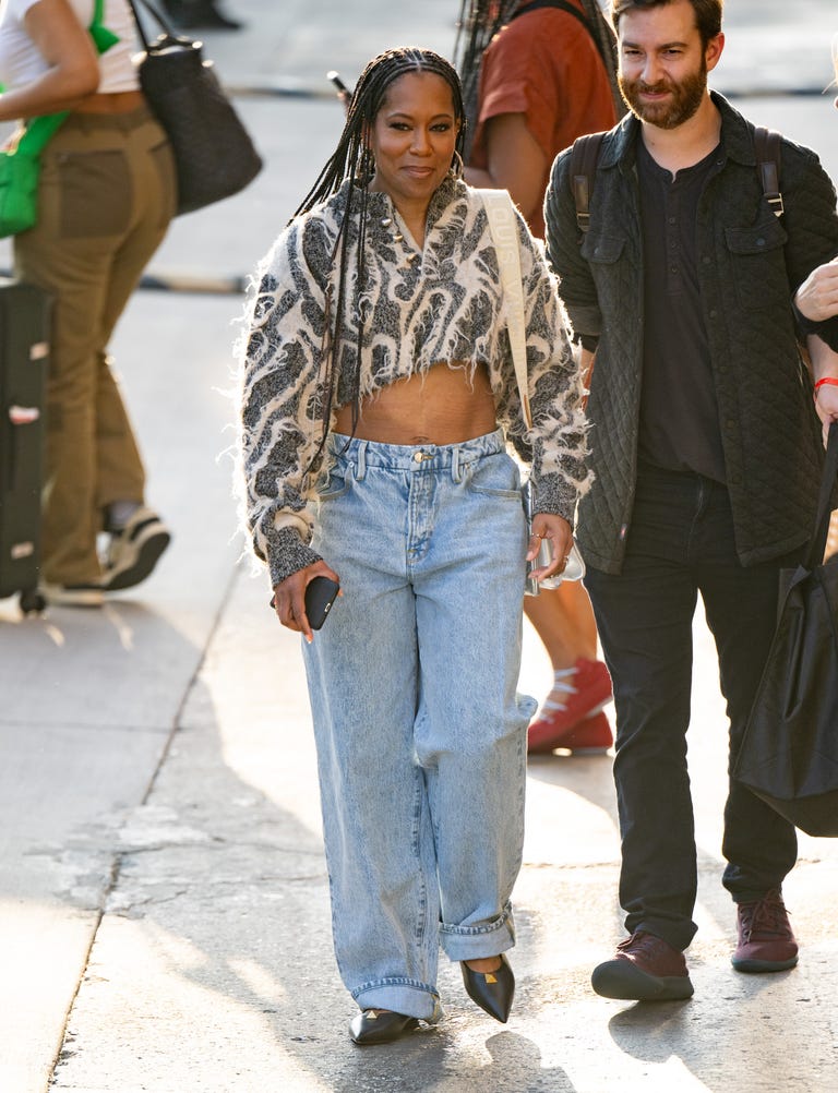 Regina King Channels the '90s in Shaggy Cropped Sweater and Jeans