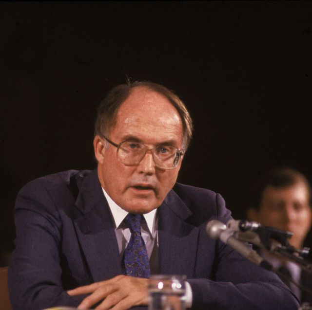 american jurist william rehnquist sits behind a microphone as he answers questions during the hearings regarding his nomination as chief justice of the us supreme court, washington dc, july 30, 1986 photo by ricardo watsonpictorial paradegetty images