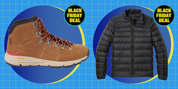 hiking boots and a black puffer jacket highlighted as black friday deals