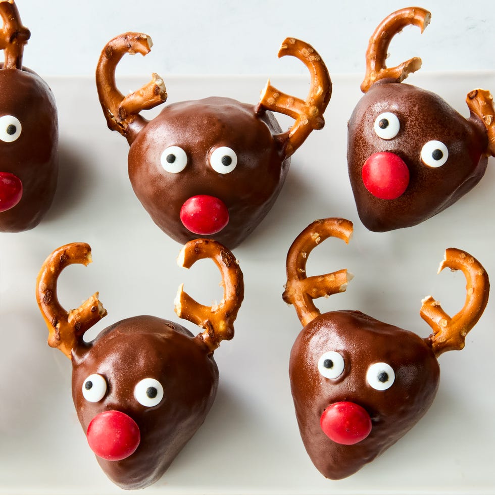 chocolate covered strawberries shaped like reindeers