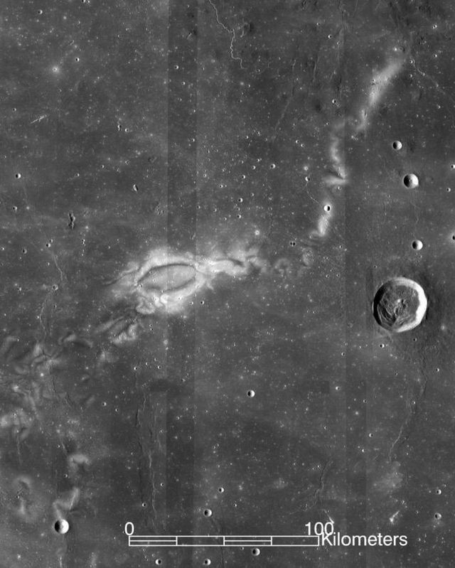 This is an image of the Reiner Gamma lunar swirl from NASA's Lunar Reconnaissance Orbiter.