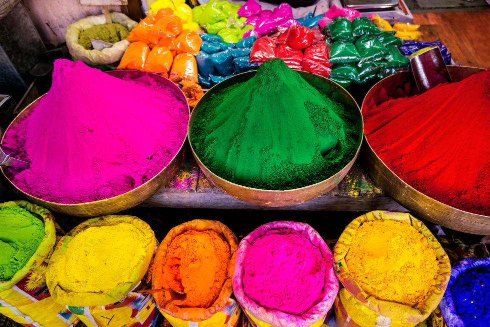 Religious colorful Holi powder for sale in India