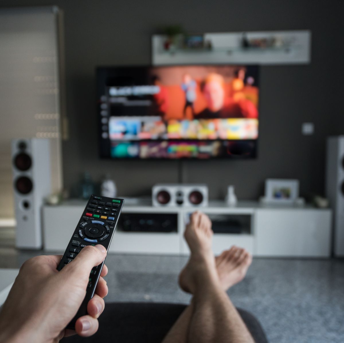 remote control with television in living room