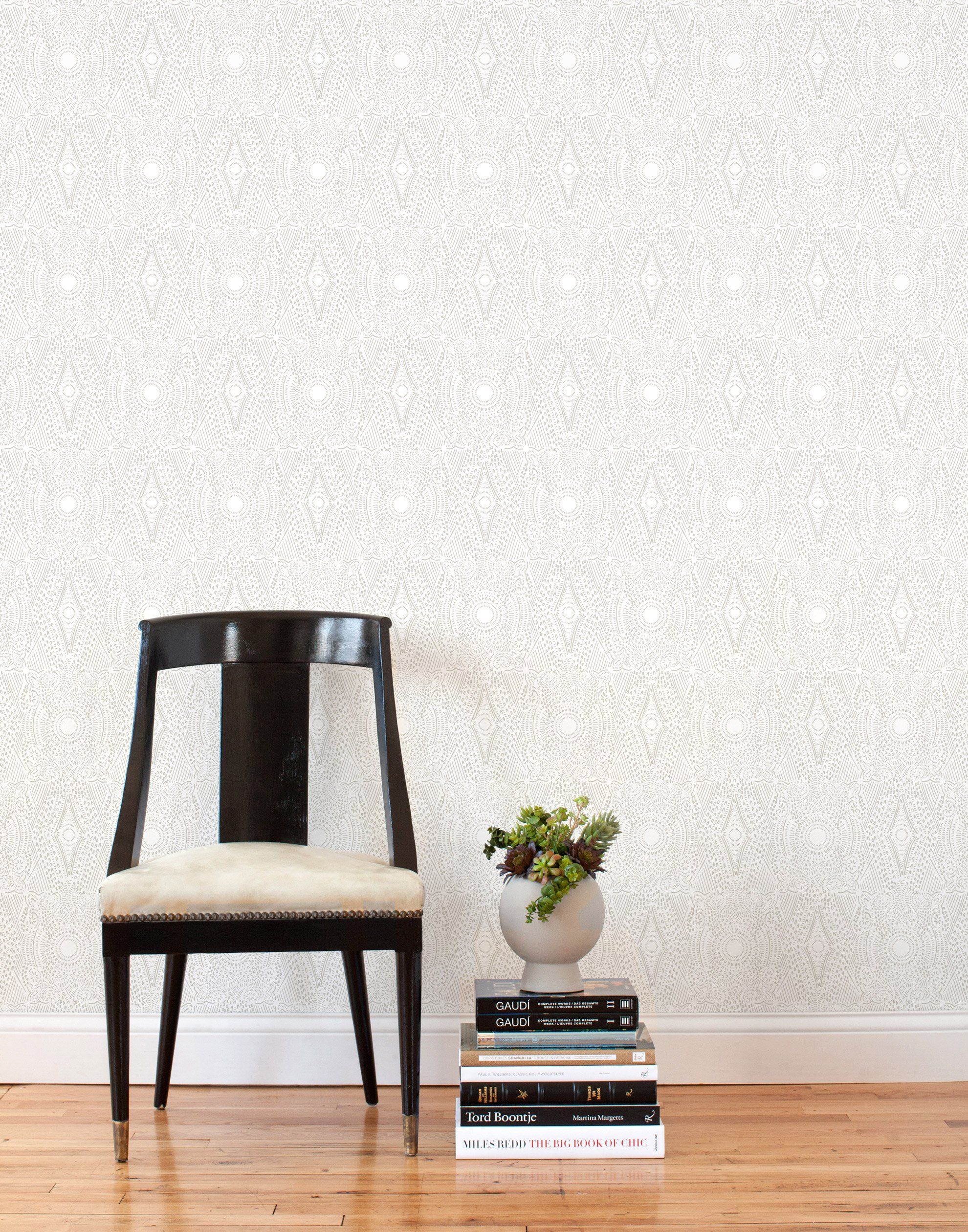 Peel and Stick Wallpaper White Flower on Grey Color Wall Murals