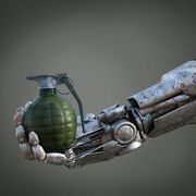 3d rendering of robot hand holding grenade
