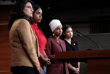 congresswomen ocasio cortez, tlaib, omar, and pressley hold news conference after president trump attacks them on twitter