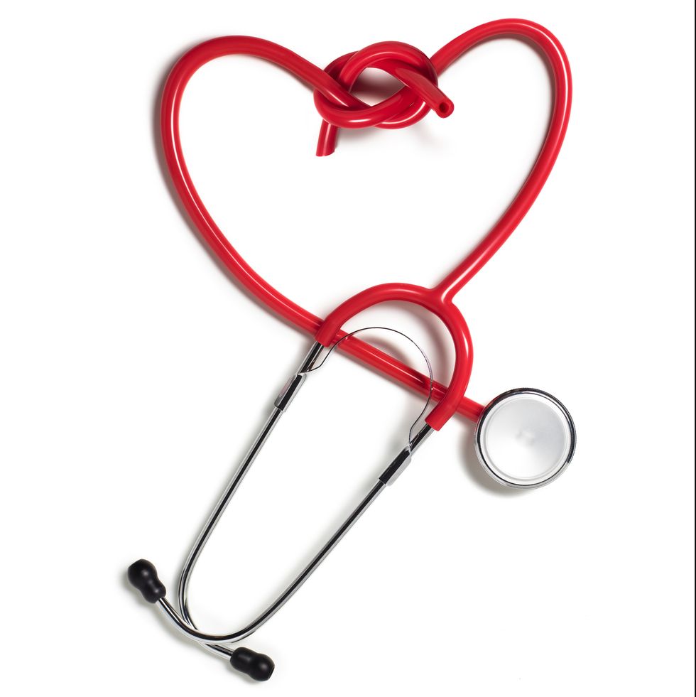 repaired heart shaped red stethoscope