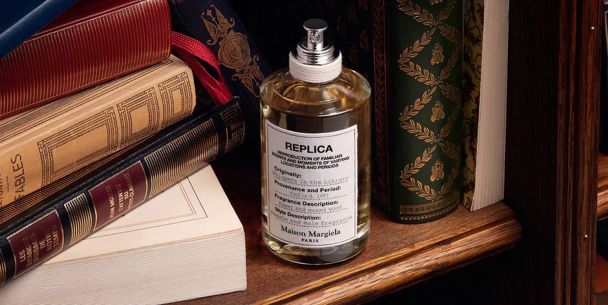 maison margiela replica perfume on bookshelf