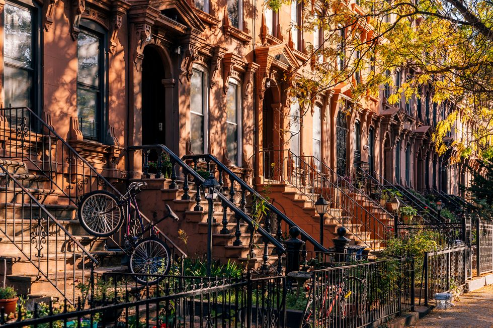residential brownstone houses in brooklyn, new york city, usa