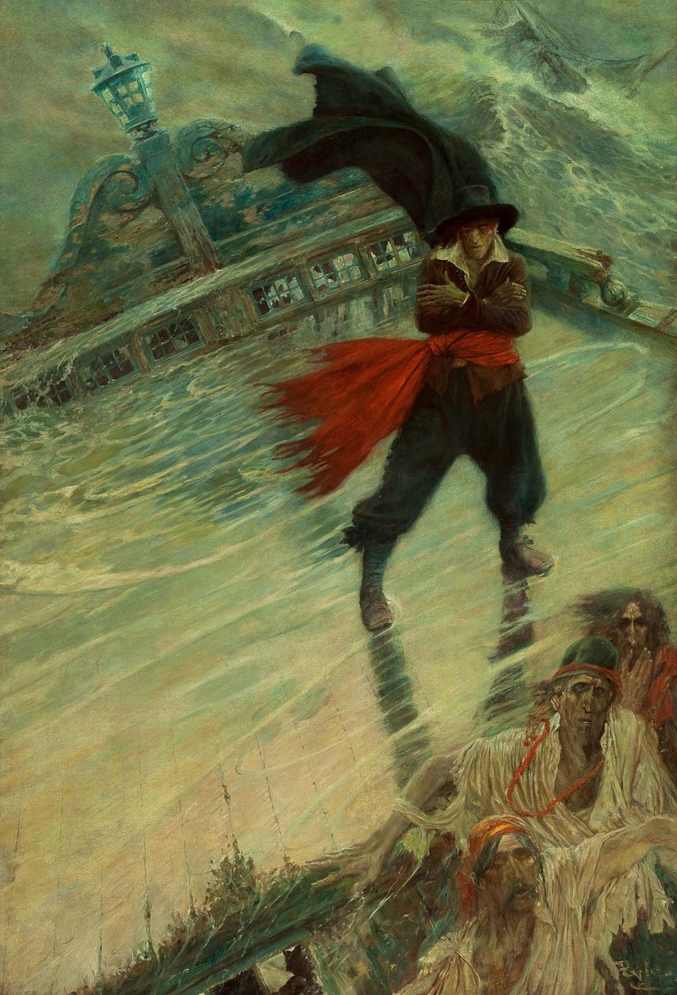 In Colliers Weekly stond deze illustratie van de kapitein van de Vliegende Hollander die volgens de overlevering gedoemd was om te blijven varen tot de Dag des Oordeels