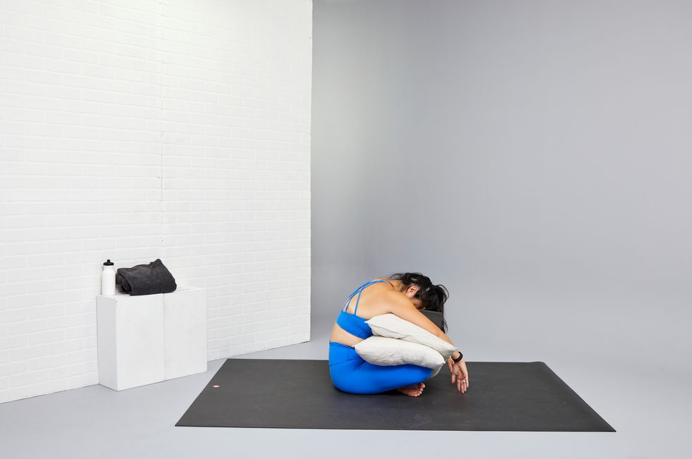 restorative yoga poses, supported forward fold