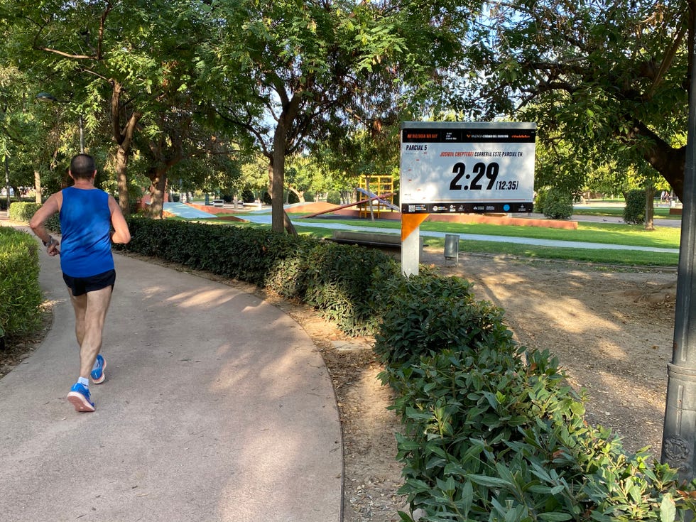 imagen del circuit 5k de valencia señalizado con los tiempos del récord mundial de cheptegei