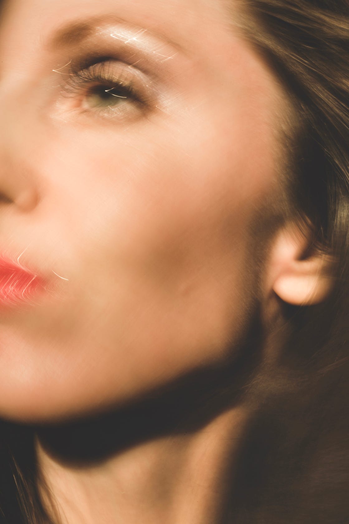 retro 80s woman, 90s woman closeup, glittering portrait glowing skin