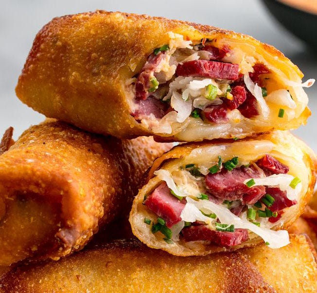 preview for People Are Freaking Over Reuben Egg Rolls