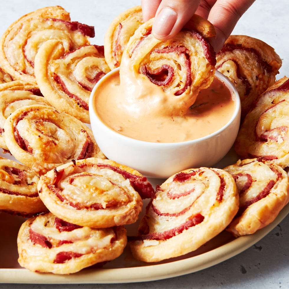 swirled corned beef and pastry pinwheels with russian dressing