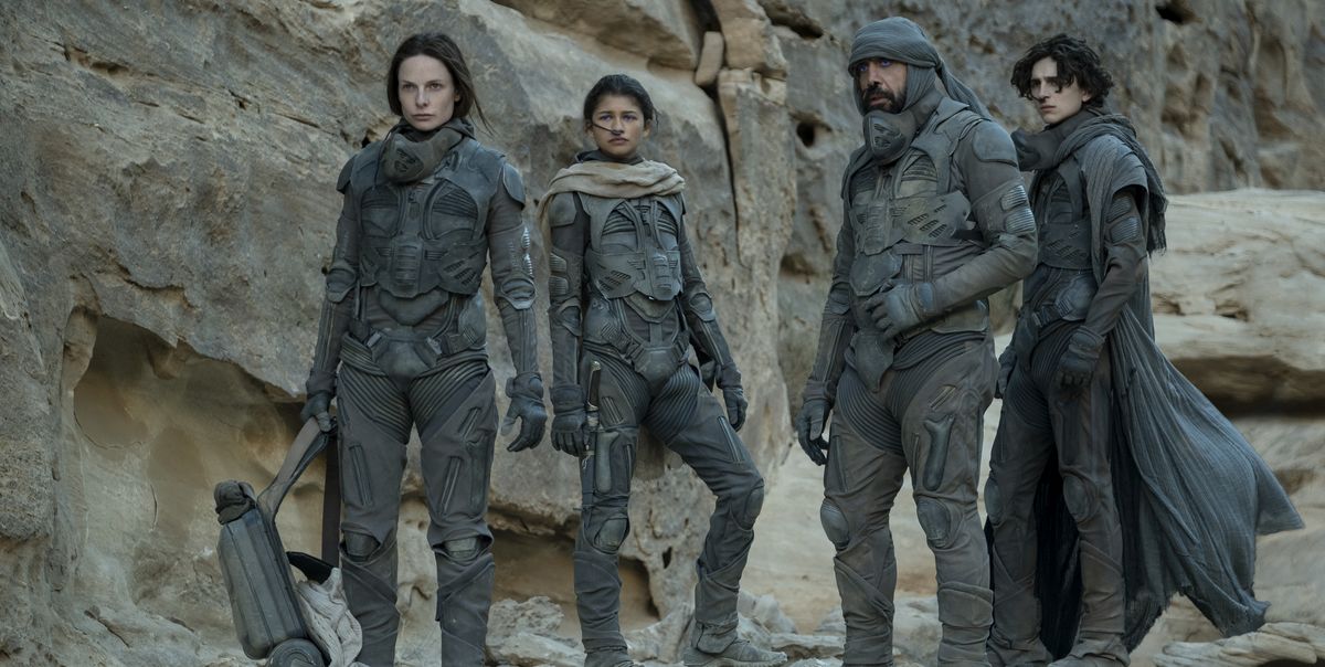 l r rebecca ferguson as lady jessica atreides, zendaya as chani, javier bardem as stilgar, and timothÉe chalamet as paul atreides in warner bros pictures’ and legendary pictures’ action adventure “dune,” a warner bros pictures and legendary release