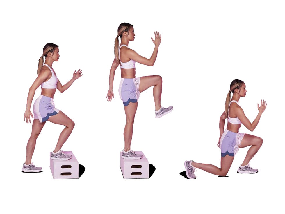 demonstration of three exercise positions on a box