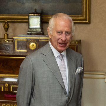 el monarca britanico con un traje gris en la audiencia al presidente de letonia