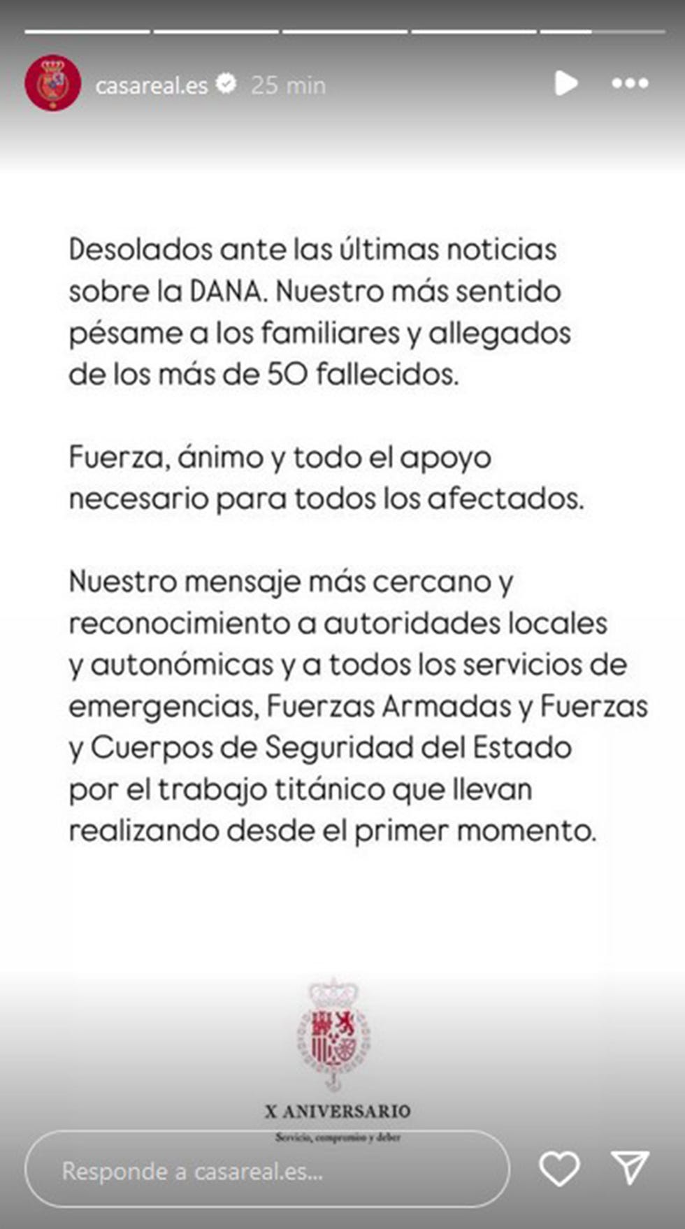 casa real expresa sus condolencias por las victimas de la dana