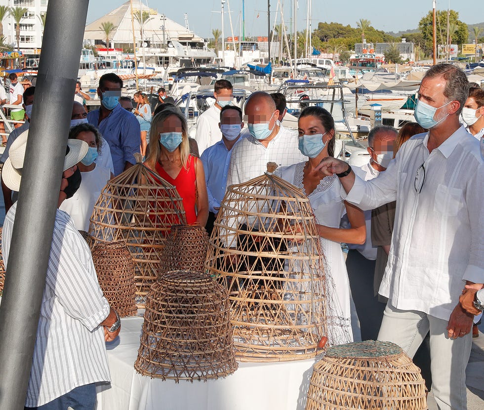 spanish king felipe vi and queen letizia ortiz walking in sant antoni de portmany san antonio abad during a visit to ibiza on occasion of their stay on balearic islands in ibiza on monday, 17 august 2020