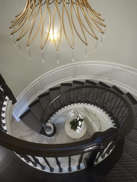 Ceiling, Stairs, Architecture, Interior design, Room, Light fixture, Lighting accessory, Chandelier, Plaster, Spiral, 