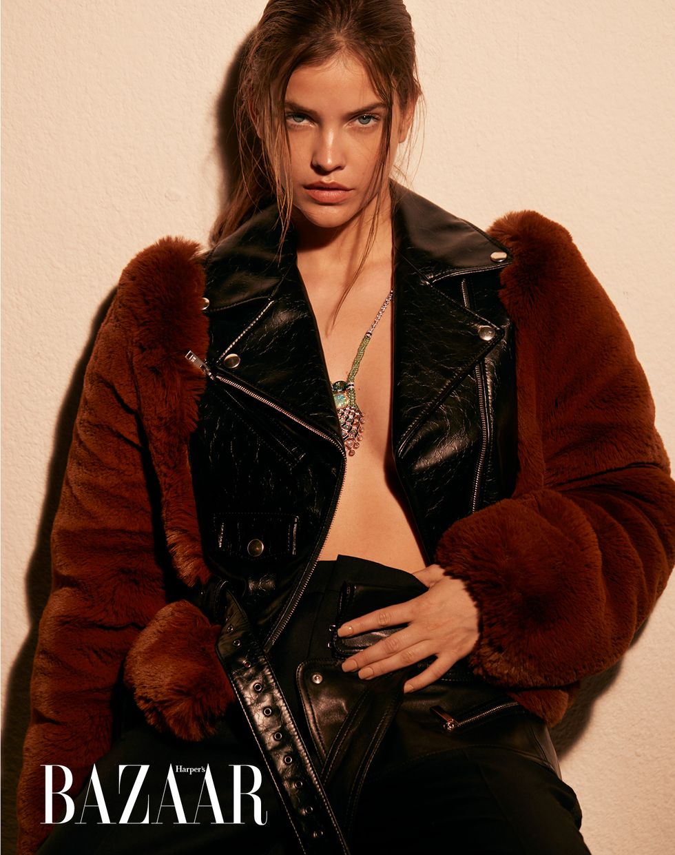 Fur, Clothing, Fur clothing, Leather, Outerwear, Jacket, Leather jacket, Textile, Model, Long hair, 