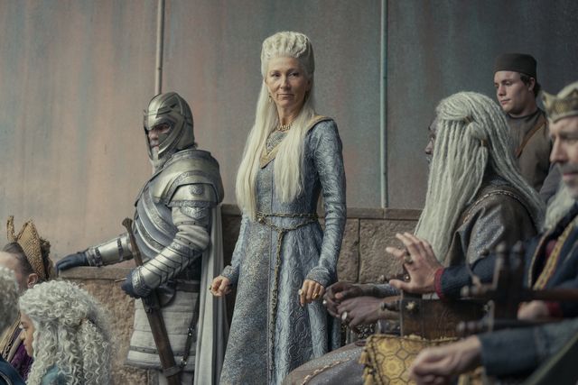 still from house of the dragon showing rhaenys standing