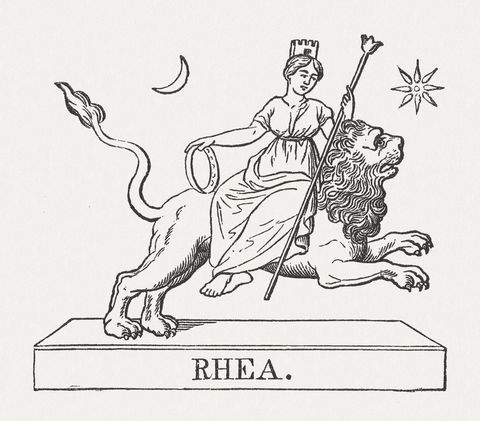 Rhea rides on the Lion, Greek Mythology, published in 1878