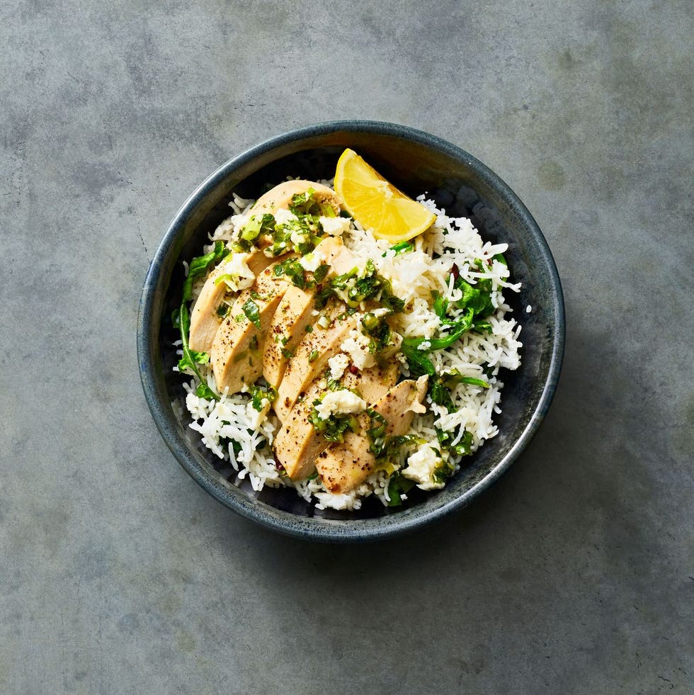 rice cooker chicken and rice with feta and mint