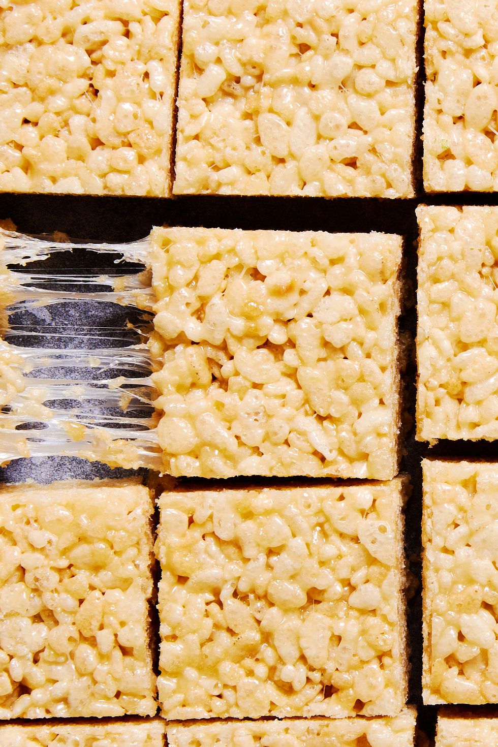 rice krispie treats stacked and in rows