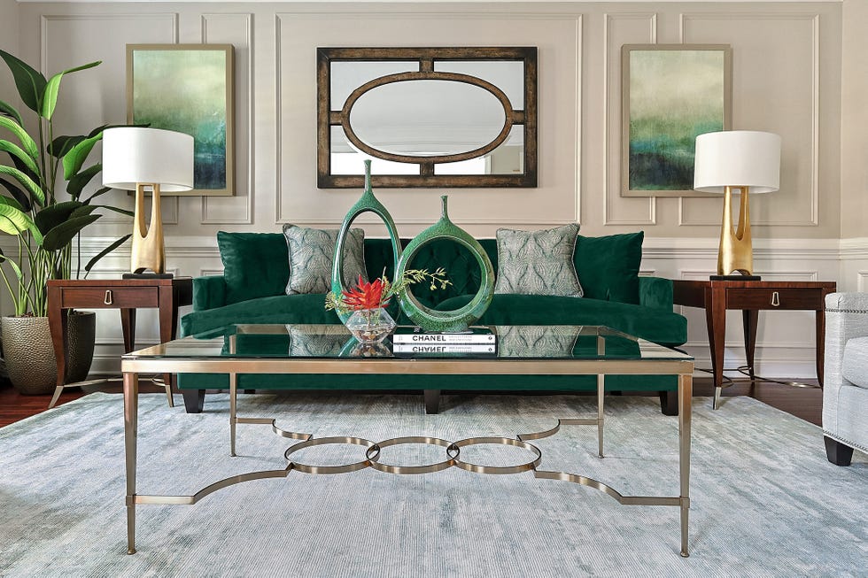 living room with green accents