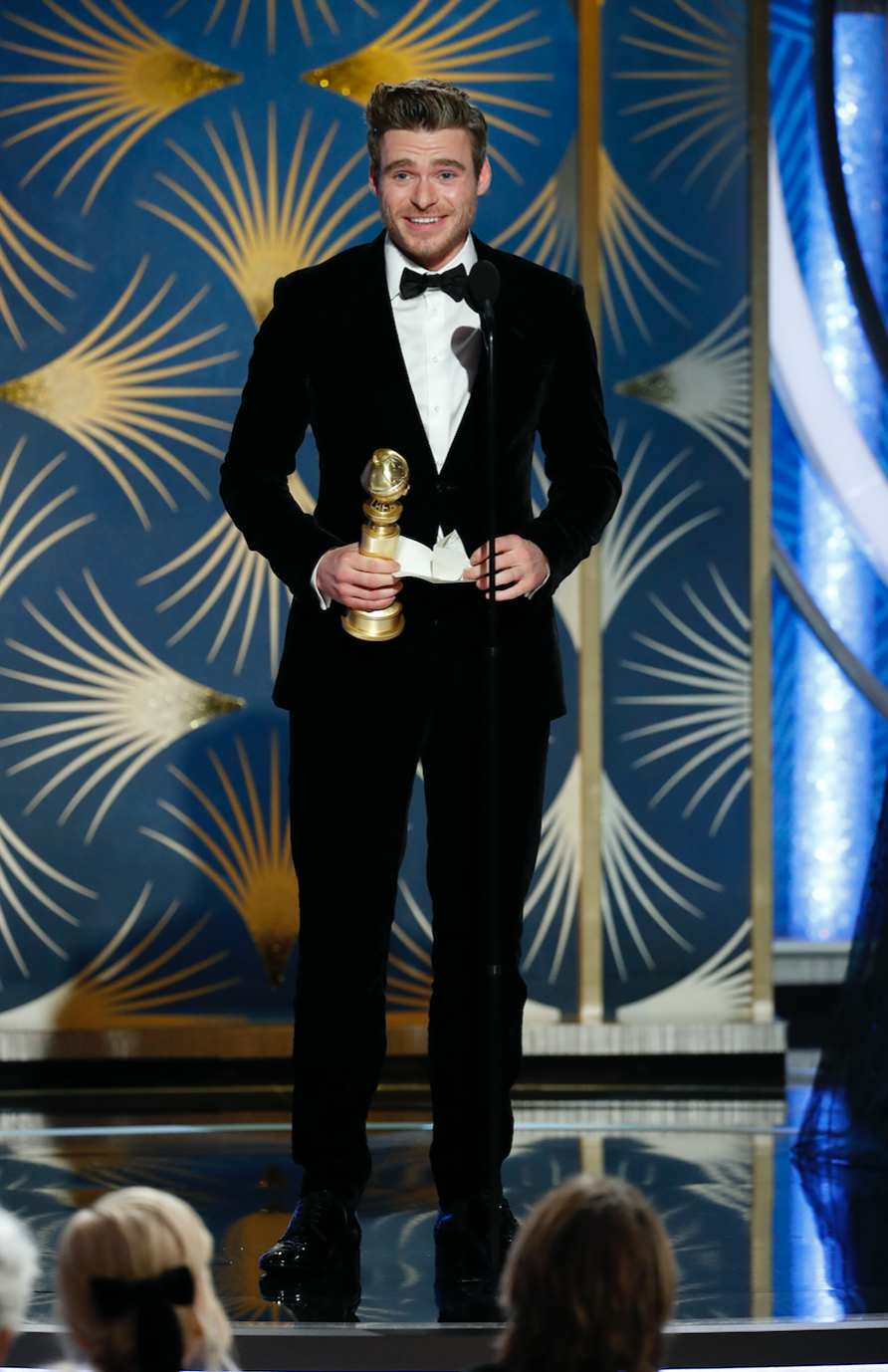 Richard Madden from “Bodyguard” accepts the Best Performance by an Actor in a Television Series – Drama award onstage during the 76th Annual Golden Globe Awards