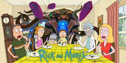 rick and morty characters at dining table