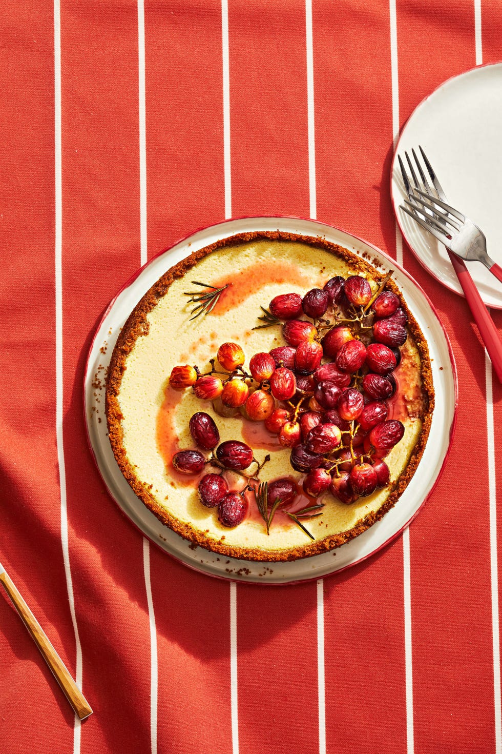 ricotta cheesecake with roasted grapes