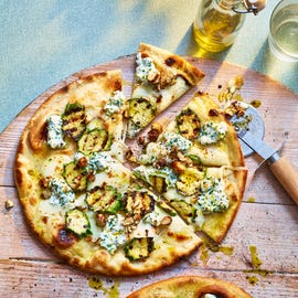 whipped ricotta and truffled courgette pizza