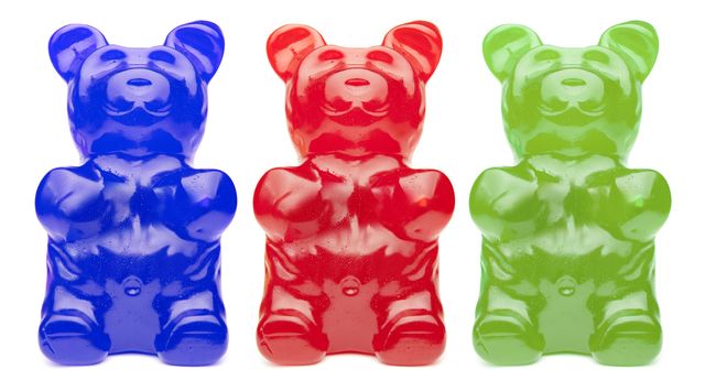 trio of blue, red, and green gummy bears