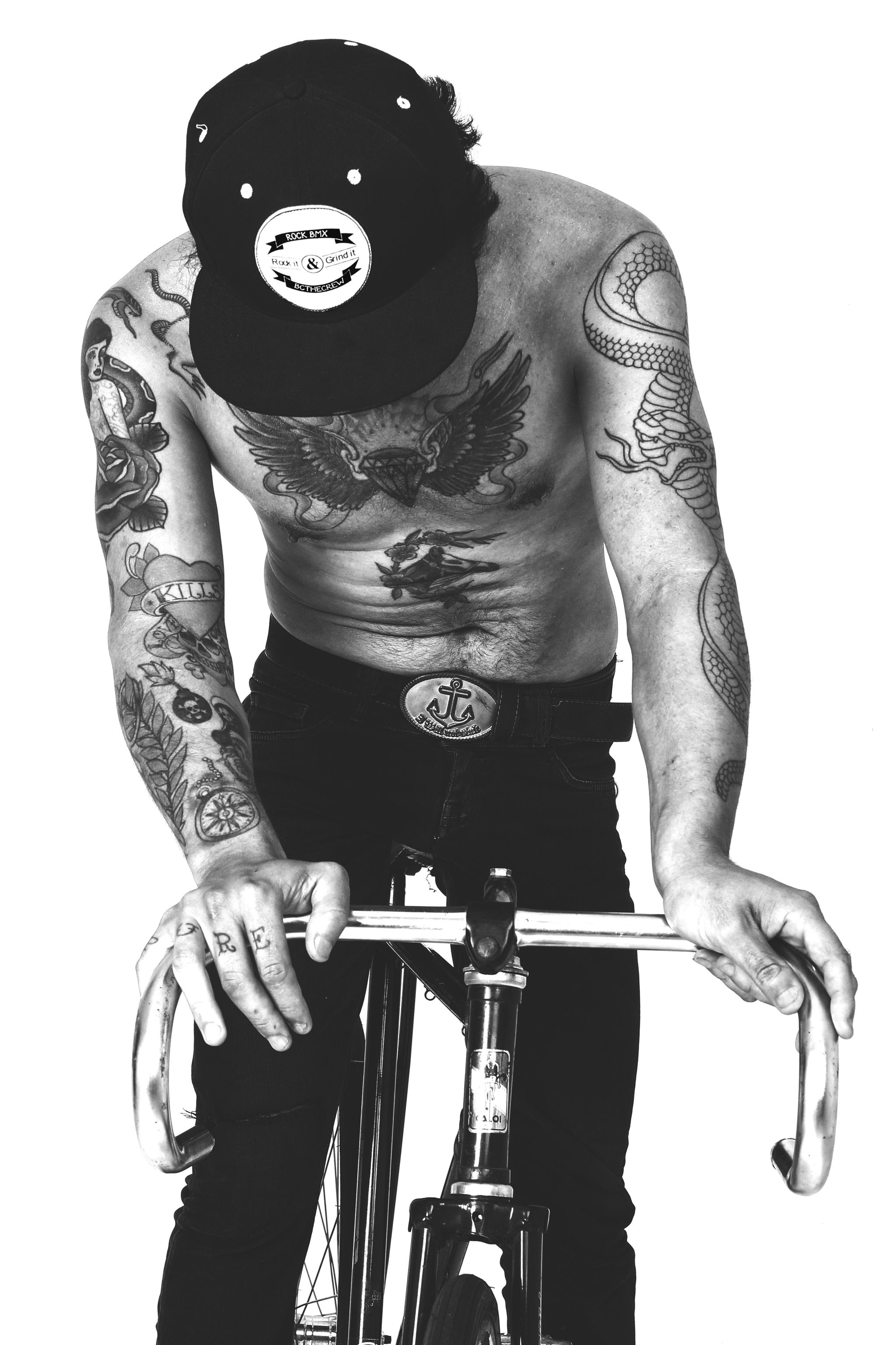 Muscle, Arm, Tattoo, Cycling shorts, Cycling, Vehicle, Bicycle, Black-and-white, Recreation, Photography, 