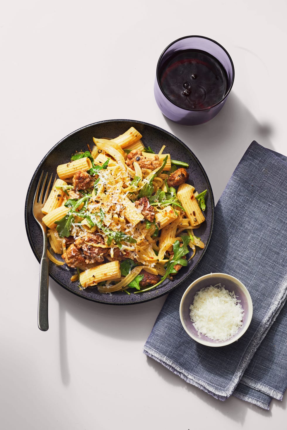 rigatoni with sausagestyle turkey and arugula