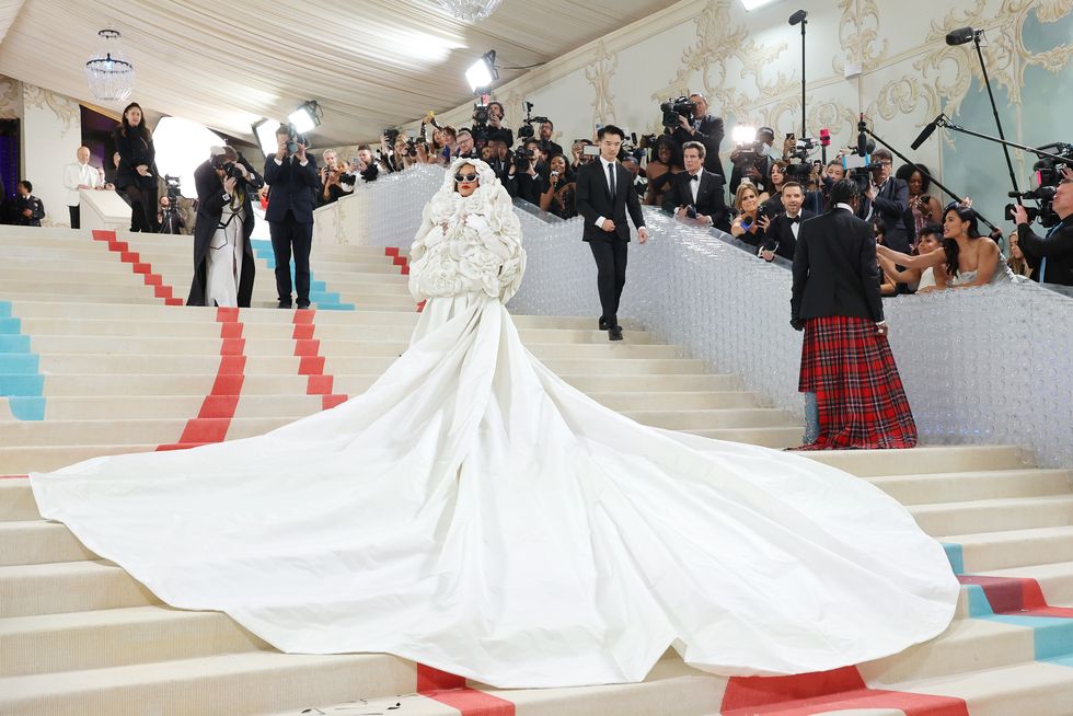 Rihanna Wears White Flower Covered Maternity Dress to 2023 Met Gala