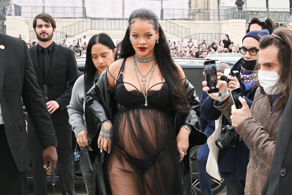 Rihanna Wears Sheer Black Maternity Dress at Dior's Fashion Show