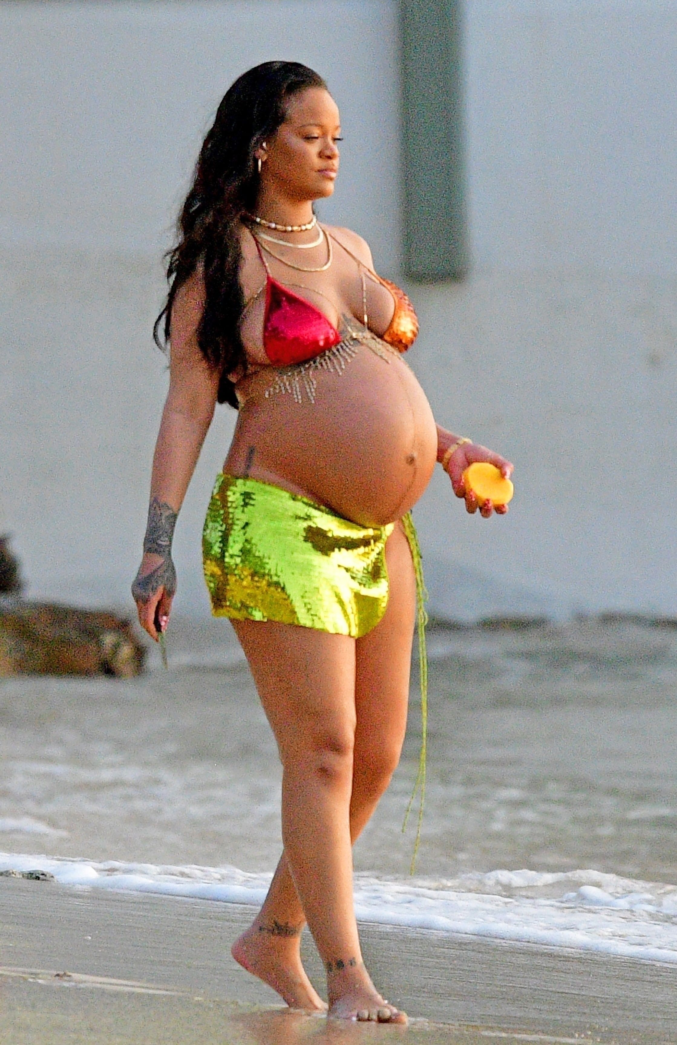 Rihanna Wears a Sequined Bikini During Pregnancy in Barbados